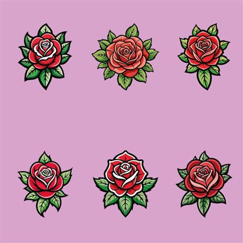 Colec O De Rosas Tatuadas Da Velha Escola Set De Rosas Tattoo Da Velha