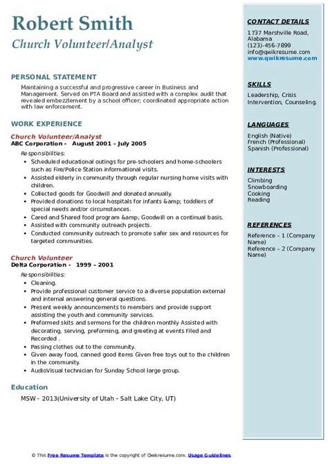 10 Church Volunteer Resume Samples And Templates For 2025