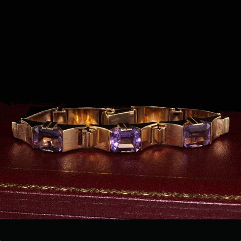 Vintage Estate 14 Karat Yellow Gold Amethyst Bracelet For Sale At