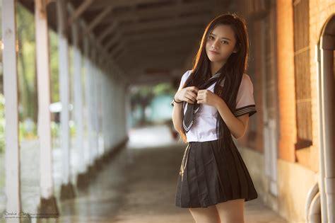 X Skirt Long Hair Brunette Depth Of Field Model School