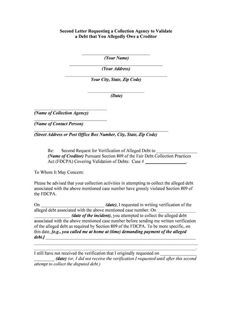 Debt Validation Letter Request To Validate A Debt Form Fill Out And