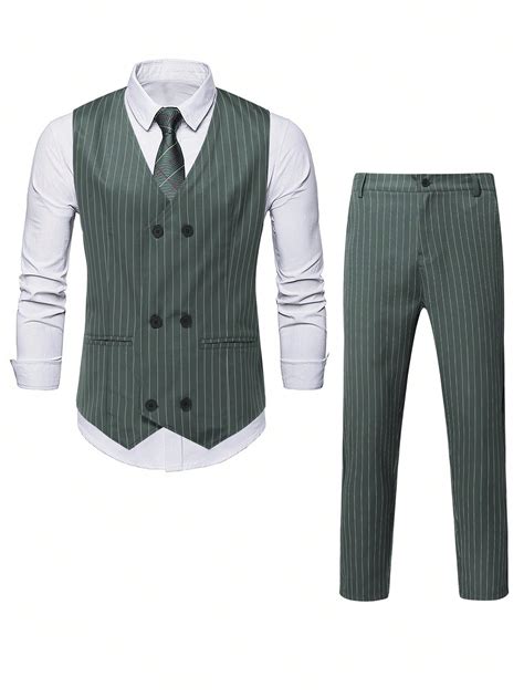 Manfinity Mode Men Plus 1pc Vertical Striped Waistcoat And 1pc Suit Pants Shein Usa