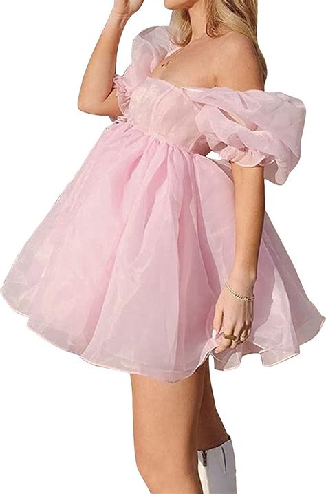 Women S Puff Sleeve Net Gauze Tutu Princess Dress Romantic Prom Party