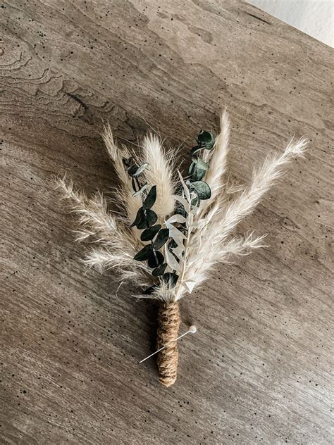 Pampas Eucalyptus Boutonnière Dried Boutonnieres Boho Boutonnieres