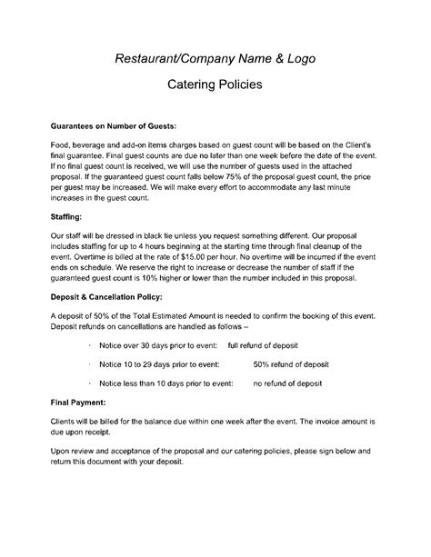 Catering Email Template