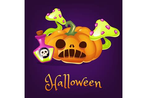 Spooky Pumpkin Cartoon Illustration Poster Templates Creative Market