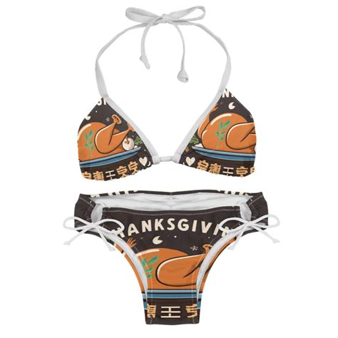 Thanksgiving Font Detachable Sponge Adjustable Strap Bikini Set Two