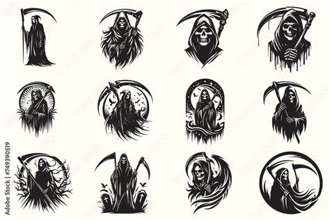 Grim Reaper Silhouette Vector Illustration Set Stock Vector Adobe Stock