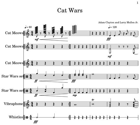 Cat Wars Sheet Music For Cat Meows Star Wars Set Vibraphone Whistles