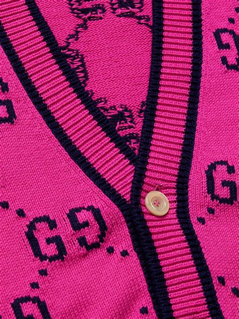 Gucci Logo Intarsia Cotton Cardigan Pink Gucci