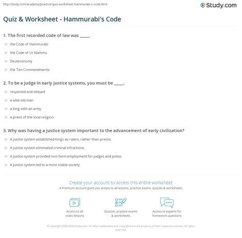 Hammurabi Code Worksheet