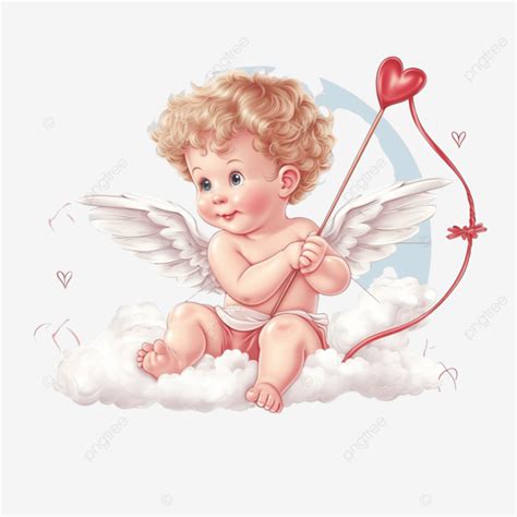 Cupido Querub N Sentado En Una Nube En El Cielo Dispara Flechas De Amor