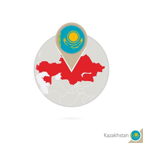 Kazakhstan map and flag in circle. Map of Kazakhstan, Kazakhstan flag