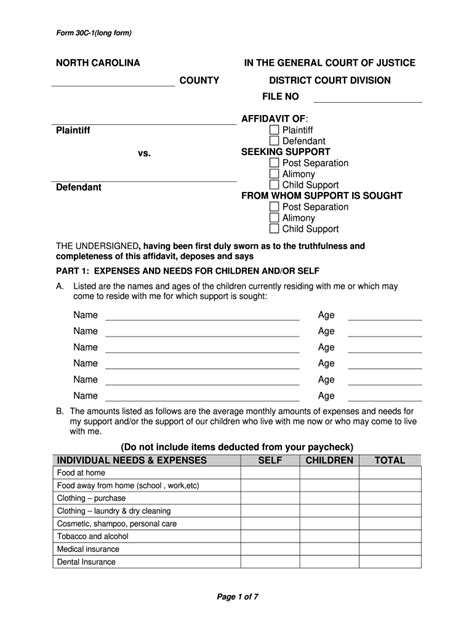 Nc Financial Affidavit Form Printableaffidavitform