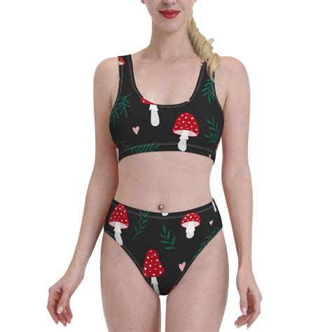 Lukts Women High Waisted Bikini Set Amanita Mushroom Swimsuit 2 Piece