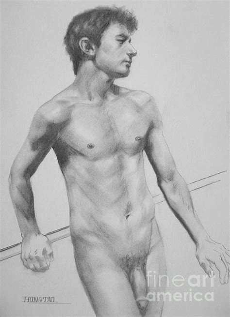 Original Drawing Charcoal Male Nude Boy Art On Paper