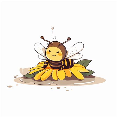 Premium Vector Cute Cartoon Bee On A Flower Vector Illustration On