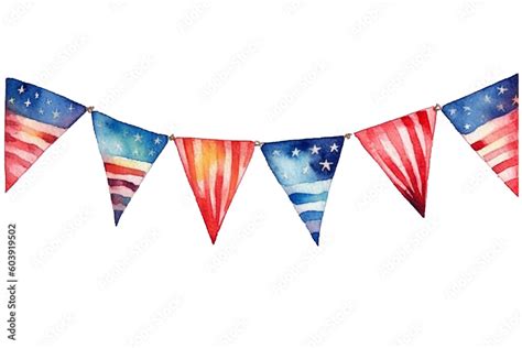 American Flag Garland Watercolor Clipart Created With Generative Ai