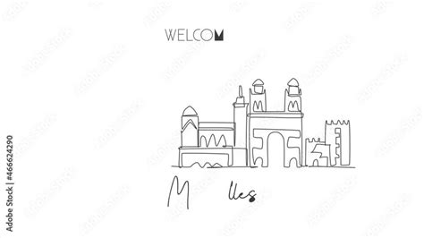 Animation Of One Line Drawing Marseilles City Skyline France