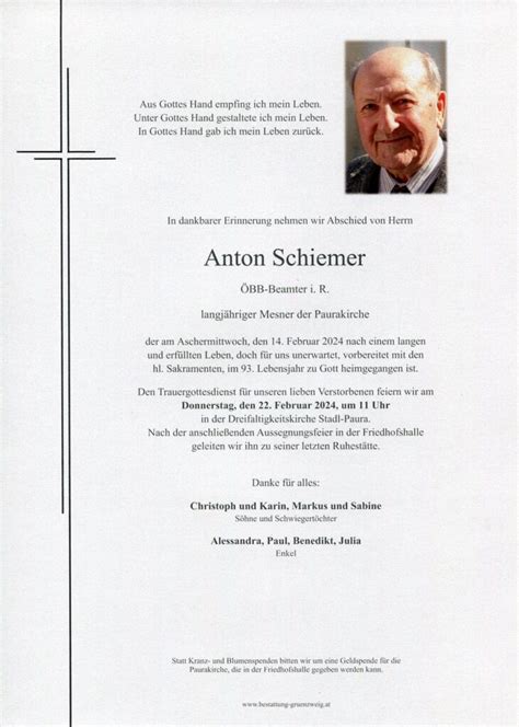 Anton Schiemer Bestattung Grünzweig