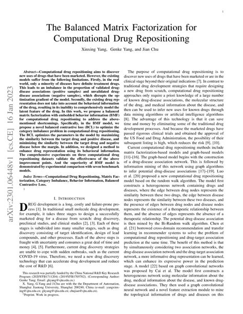 The Balanced Matrix Factorization For Computational Drug Repositioning