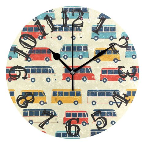 Buses Vehicle Inch Wall Clocks Non Ticking Easy To Read Battery