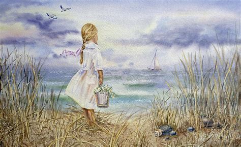 Girl And Ocean Watercolor Painting By Irina Sztukowski Fine Art America