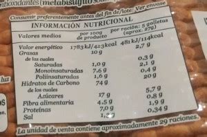 Análisis nutricional galletas maría integrales Mamuchi es