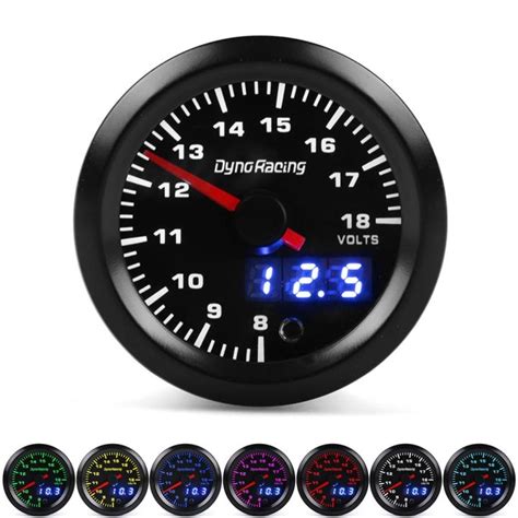 Dynoracing Dual Display 52MM 7 Colors Voltmeter Volt Gauge 8 18V