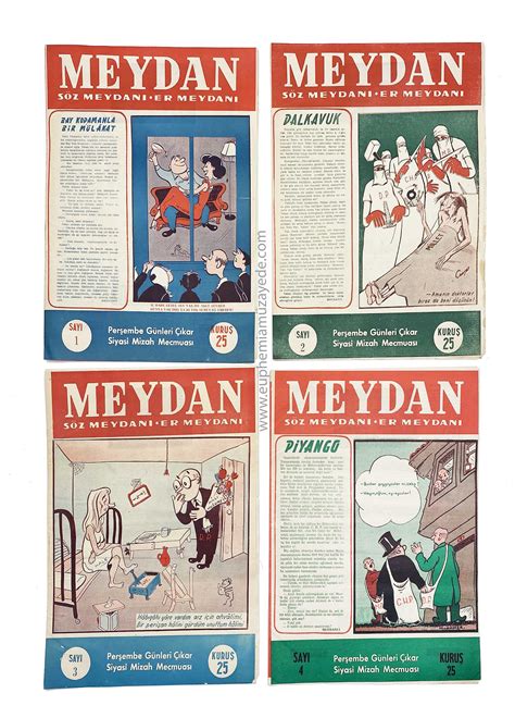 1950 HAFTALIK SİYASİ MİZAH DERGİSİ Meydan 4 Sayı Takım Söz Meydanı