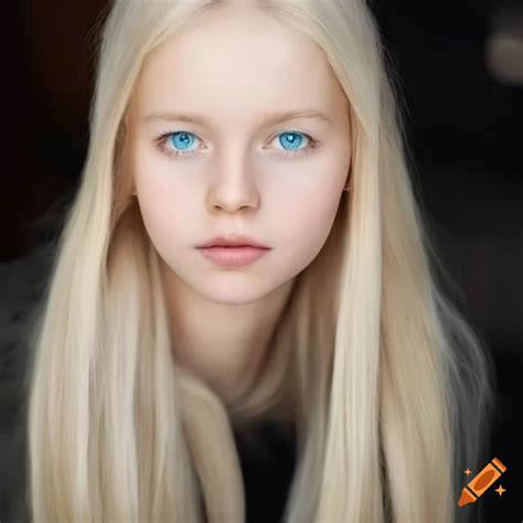 Swedish Blonde Girl With Blue Eyes And Symmetrical Face In Winter