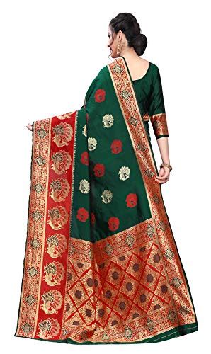 Buy Anjaneya Sarees Silk With Blouse Piece Saree Av Green Red