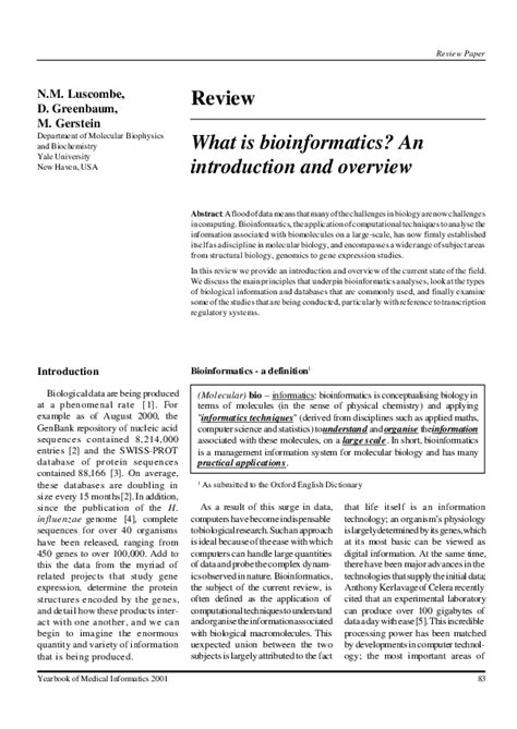 (PDF) Review What is bioinformatics? An introduction and overview