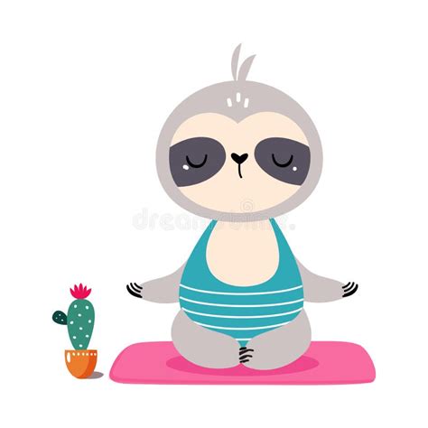 Cute Funny Baby Sloth Meditating In Lotus Yoga Pose And Relaxing