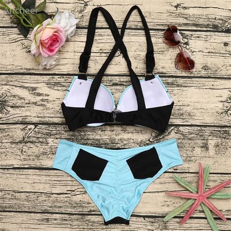 Summer Women Patchwork Swimsuits Sexy Backless Halter Push Up Bikini