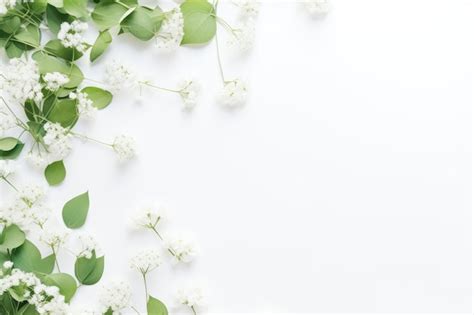 Premium AI Image | a white background with a bunch of flowers and leaves.