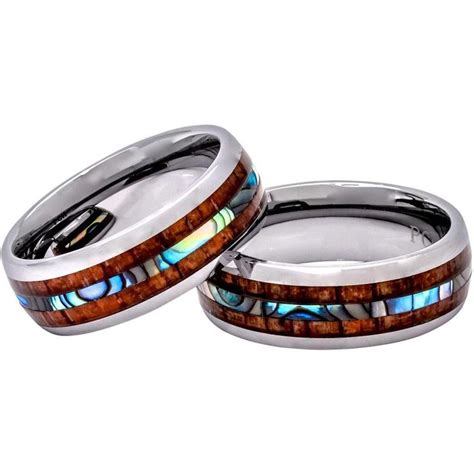 Hawaiian Koa Wood Tungsten Ring Abalone Inlay 8mm Band Wedding Or T Tungsten Mens Rings