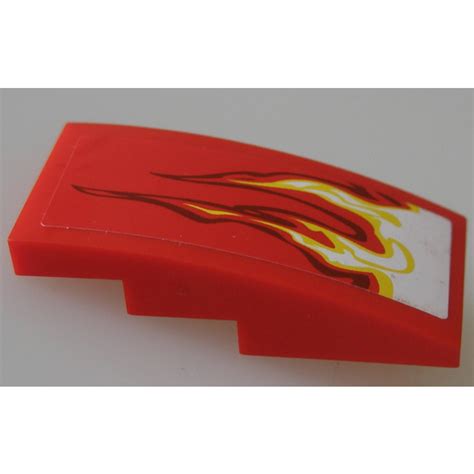 LEGO Red Slope 2 X 4 Curved With Two Flames Right Sticker 93606