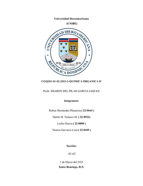 Reporte 7 Quimica Organica 2 Lab Universidad Iberoamericana UNIBE