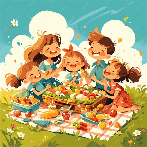 Premium Vector | Families having fun at picnics for Childrens Day