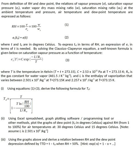 Solved Title Relationship Between Relative Humidity Rh And Dew Point Td From The