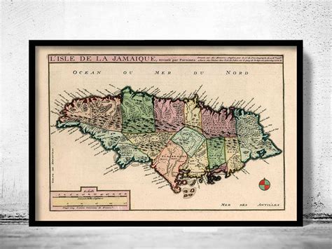 Old Map Of Jamaica 1705 Vintage Map Wall Map Print Jamaica Map Old