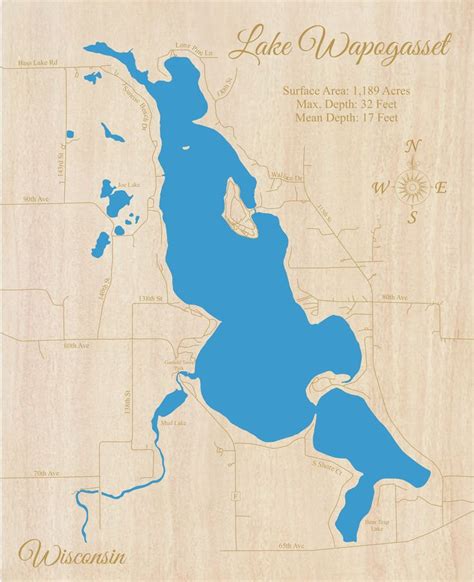 Wapogasset Lake Wisconsin Laser Cut Wood Map Wood Map Framed Maps