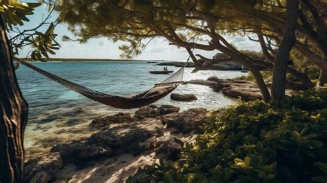 Premium Ai Image Hammock On The Beach Suspended Between Two Large