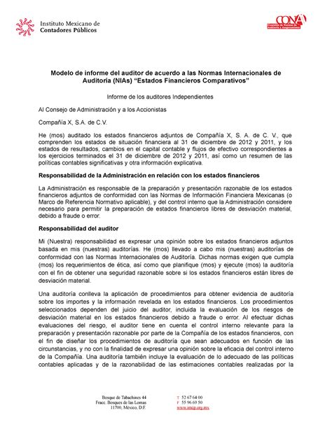 Modelo De Informe Del Auditor De Acuerdo A Las Normas Internacionales