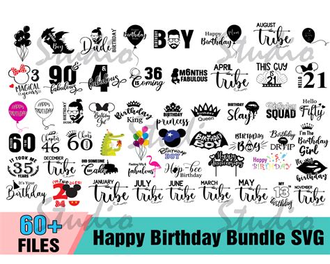 60 Happy Birthday Bundle SVG, Disney Birthday Svg, Birthday - Inspire ...