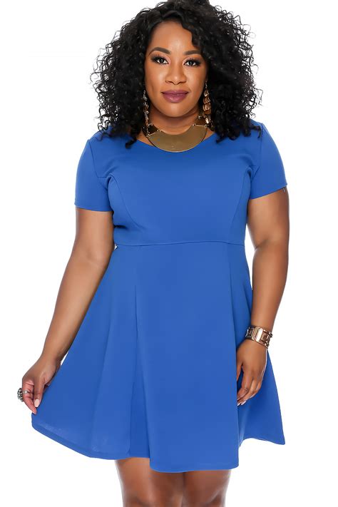 Sexy Royal Blue Short Sleeve Textured Pleaded Plus Size Casual Dress Women Of Edm