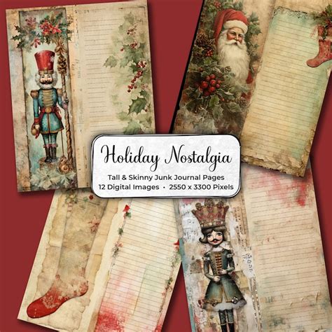 Tall And Skinny Junk Journal Printables Digital Paper Christmas