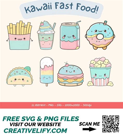 Png Svg Clipart Bundle Kawaii Clipart Kawaii Junk Food Inspire