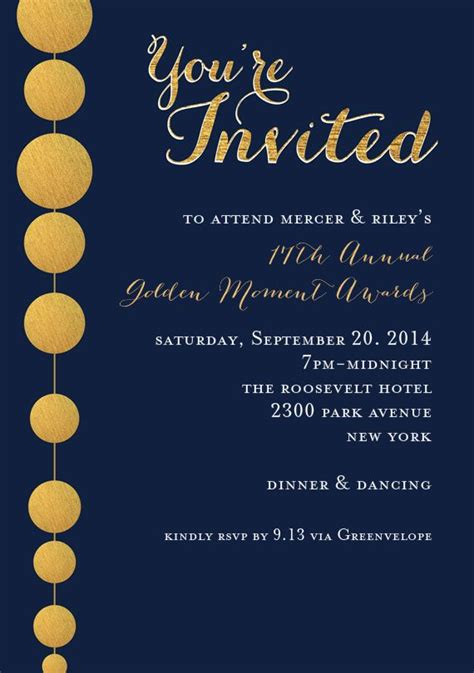 Golden Beads Invitations In Blue Greenvelope Grand Opening